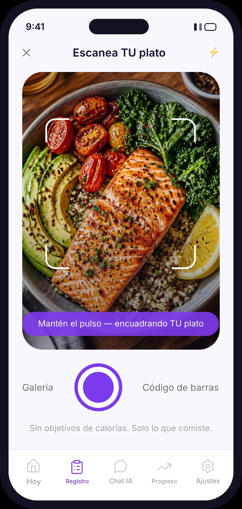 The GetWella food scanner framing a plate