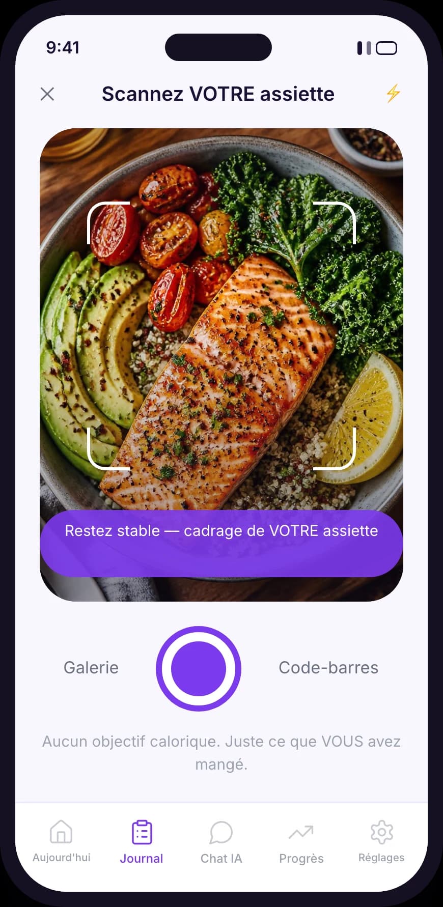 The GetWella food scanner framing a plate
